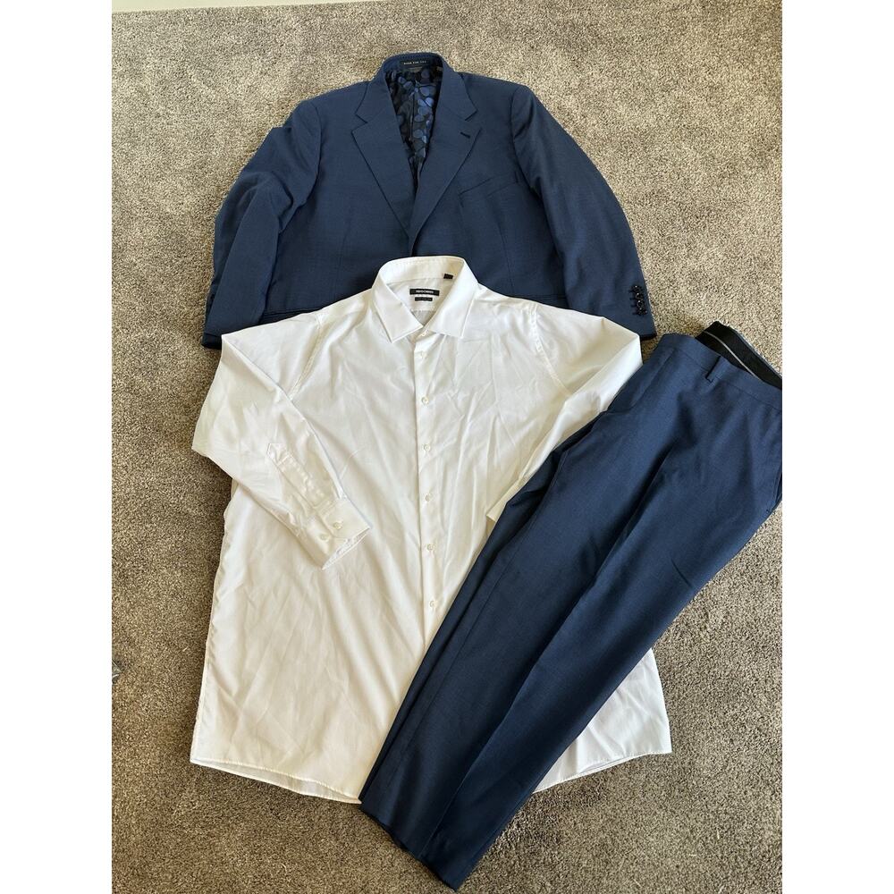 INDOCHINO Mens Blue 2-piece Custom Wool Silk Suit with White Shirt